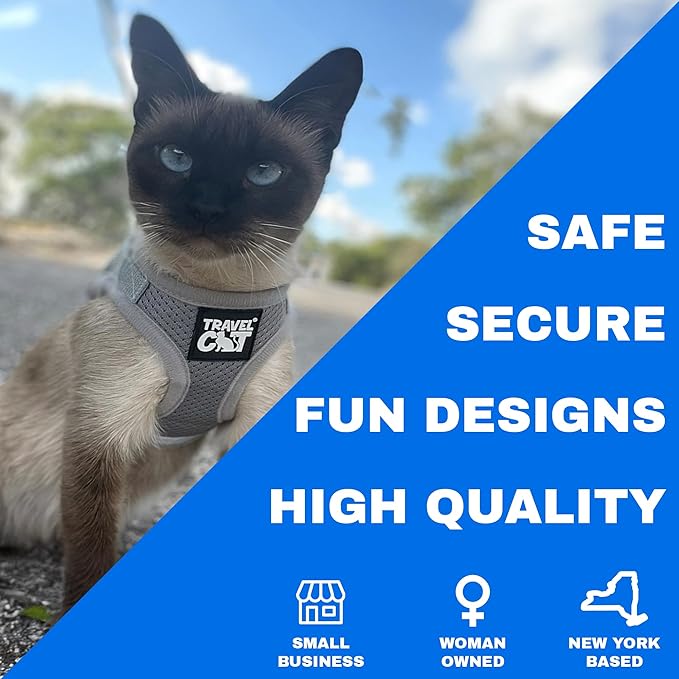 Travel Cat Harness and Leash Set - Adjustable Fit Mesh Cat Harness and Reflective Strap - Comfort Walking Vest for Kitten for Outdoor Walking, Hiking (Small, Grey)