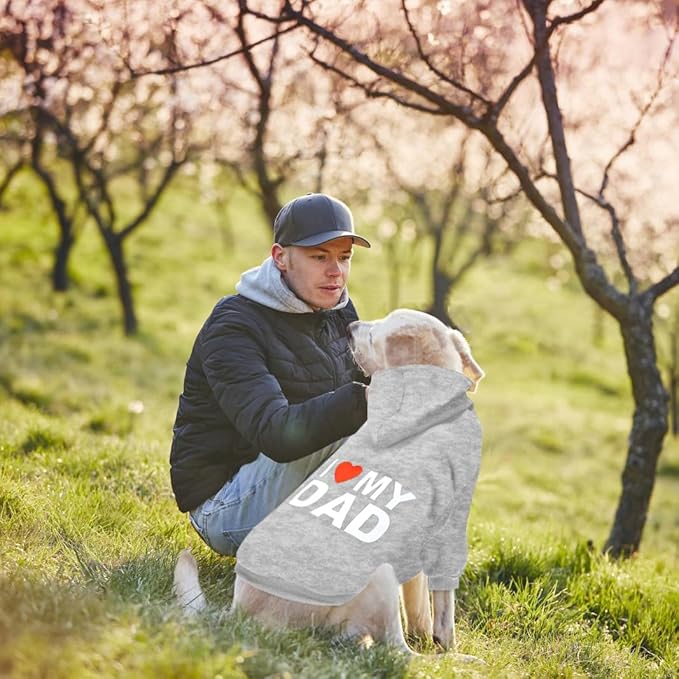 GreenJoy Dog Sweater Dog Hoodie Cold Weather Coat Hooded Sweatshirt for Puppies,Cats, Small Medium Large Dogs (Light Grey(I Love My Dad), X-Small)
