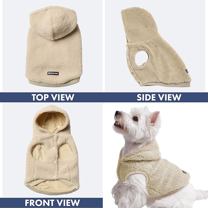 Spark Paws Fleece Dog Jacket, Hooded Sweater Vest, Warm Coat for Winter - Suitable for Small Medium Large XL XXL Breeds - Beige - M