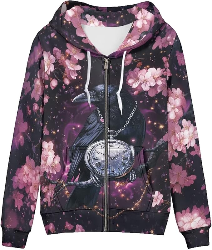 WELLFLYHOM Women Y2K Hoodie Zip Up Sweatshirt Vintage Jackets Hooded Cardigan
