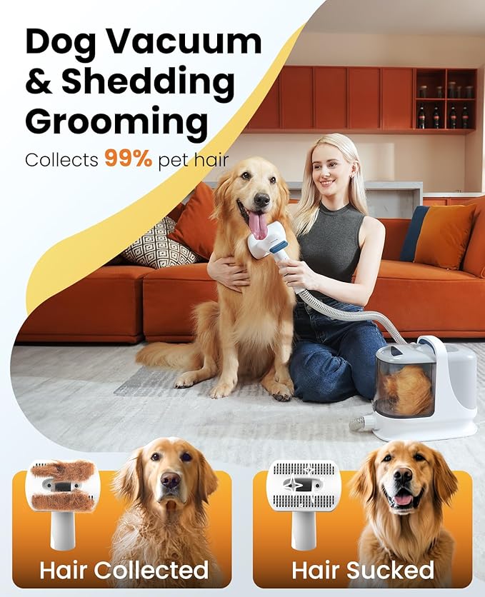 oneisall Dog Grooming Vacuum, 13000Pa Powerful 3L Dust Cup Pet Vacuum with Clipper Nail Grinder & Shedding Brush, 7 in 1 Dog Grooming Kits, Quiet, Large Capacity 3 Suction Levels, BM3