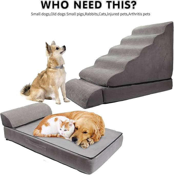 Dog Stairs for High Beds 30-36 inches Tall, 6-Step Pet Stairs/Steps for High Bed 32-36 inches for Small Large Dogs, Dog Ramp for Bed, Foam Dog Steps for Beds for Old Dogs/Cats, Grey