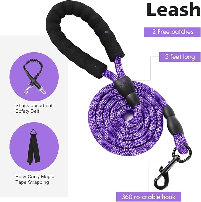 No Pull Tactical Dog Harness for Large Dogs, Escape Proof Molle Dog Vest Harness and Leash Set, Adjustable Military Service Dog Harness with Handle for Medium Large Dogs(Purple, L)