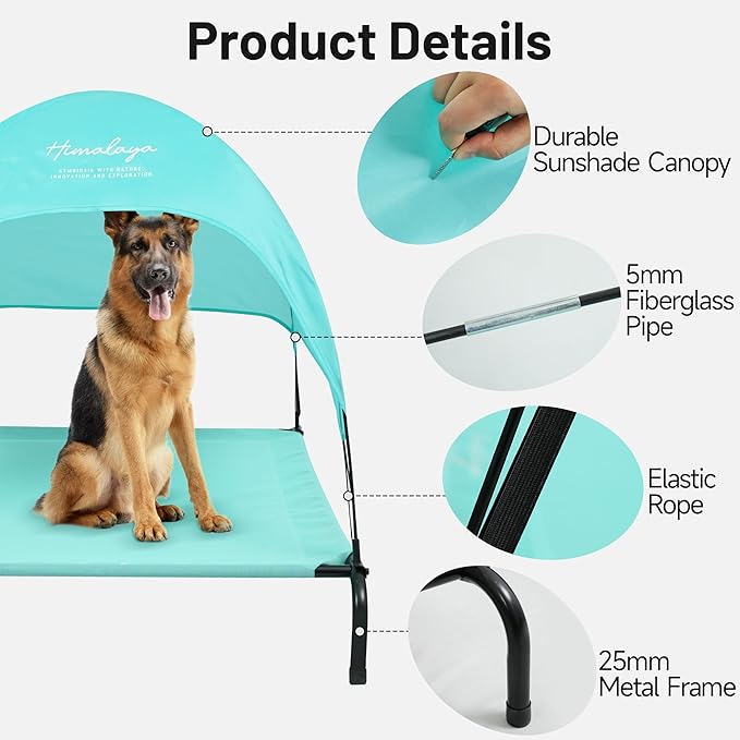 Himalaya Elevated Dog Bed, Large Bed with Canopy Removable Shade Tent, Stable Anti-Slip Feet for Pets Camping Indoor Outdoor Brown (Blue-Large)