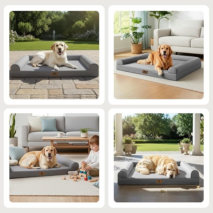 Sytopia 42 Inch Orthopedic Dog Beds for Large Dogs, Waterproof Egg Crate Foam Big Pet Bed with Washable Removable Waterproof Cover and Anti-Slip Bottom, Grey
