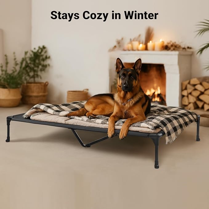 Veehoo Outdoor Elevated Dog Bed Large Sized Dogs, XL Cooling Raised Dog Cots Beds Training Platform Off Ground Hammock with Breathable Mesh, No-Slip Feet, 49"x33", Grey