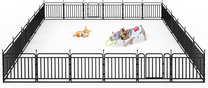 Durable Dog Fence 32" Height 24 Panels Thickened Dog Playpen with Portable Handle & Strap, Easy to Install – Stylish Curved Panel Design for Pets, Indoor Use Outdoor Use