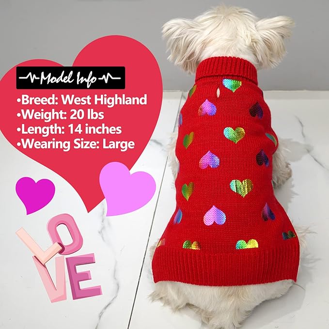 KYEESE Dog Sweaters Colorful Radiant Printing Love Design Dog Sweaters with Leash Hole Pet Sweater Pet Clothes,XS