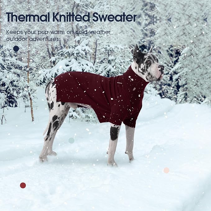 IECOii XXL Dog Sweater,Thermal Knit Big Dog Sweater Christmas,Pet Turtleneck Doggy Sweatshirt for Extra Large Dogs Boy Girl,Stretchy Large Dogs Cold Weather Outfit Pitbull Clothes,(Burgundy,2XL)