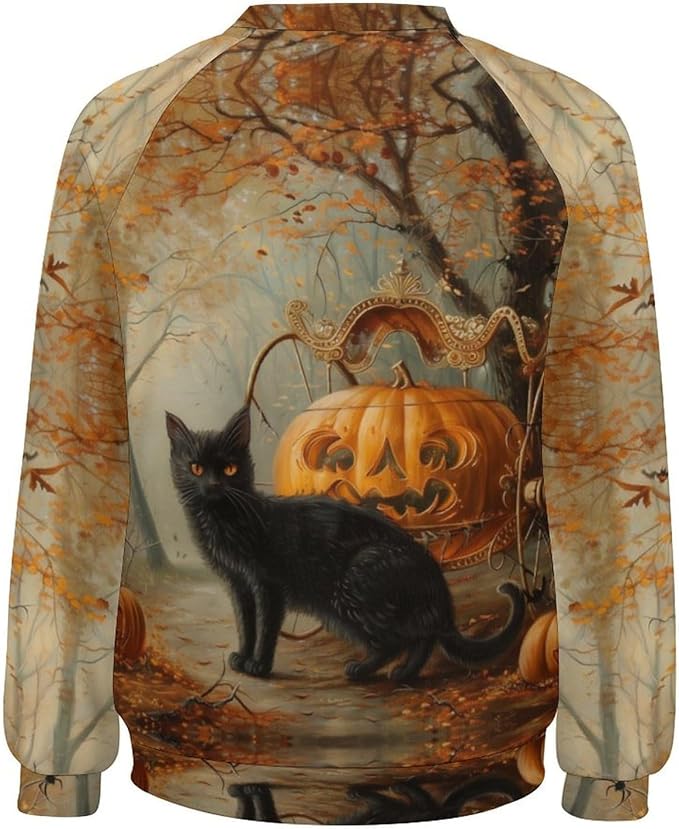 Womens novelty funny cat printed crewneck sweatshirt casual loose long sleeve graphic pullover sweatshirts tops
