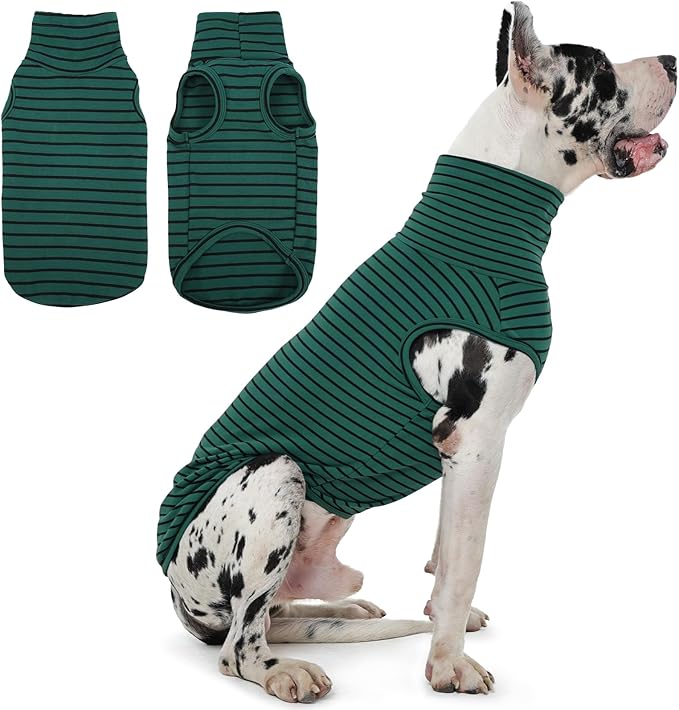 IECOii 4XL Dog Sweater - Stretch Fleece Sweater with Turtleneck,Green Stripes,XXXX-Large, Warm Pullover Sweatshirt Pajamas for Indoor Sleeping/Outdoor Walking, Comfort Fit for Giant Breeds Great Dane