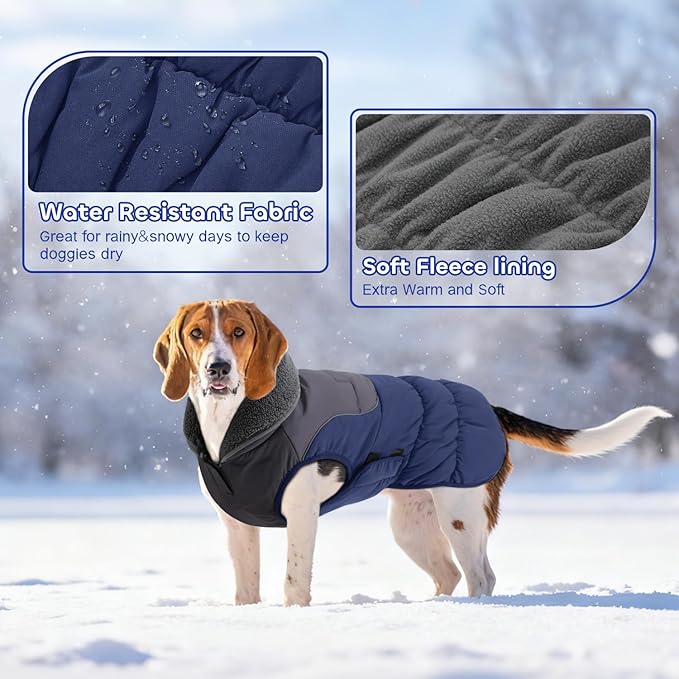 EMUST Winter Dog Coat, Waterproof Small Medium Large Dog Snow Jacket Vests for Winter, Turtleneck Pet Apparel Snowsuit for Cold Weather, Dark Blue, XXXL