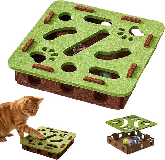 Interactive Cat Puzzle Toy, Felt Maze Box, Allows Cats to Play Independently, Scratching and Hunting Puzzle Box, Kitten Toy, a Gift for Kittens. (Green Square)