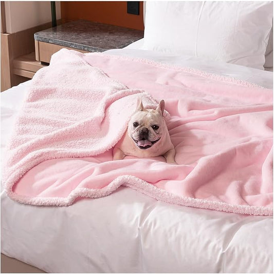Waterproof Pink Dog Throw Blanket Reversible Fluffy Pet Cat Bed Cover Blankets for Small Puppy Sherpa Fleece Couch Covers Leakproof Sofa Washable Cover Warm-XS-28x20in