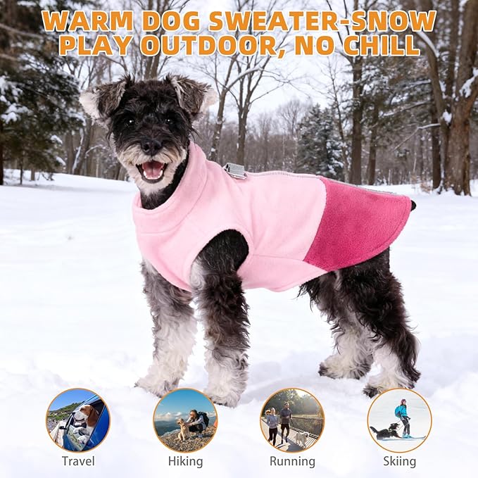 KOOLTAIL Dog Fleece Vest Sweater, Zip Up Step-in Pullover Warm Puppy Jacket with Dual Leash D-Ring for Small Medium Dogs, Cozy Soft Pet Winter Cold Weather Coats Fall Clothes Hoodie Boy Girl, Pink M