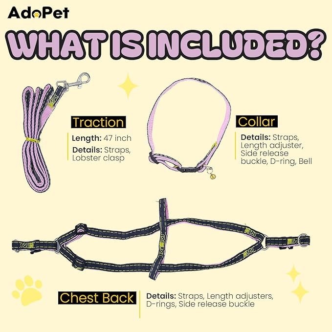 No Pull Dog Harness with Front Clip & Leash Set for Medium Dogs – Adjustable Dog Walking Vest with Soft Padding, Collar & Easy Control Handle - Pink (Large)