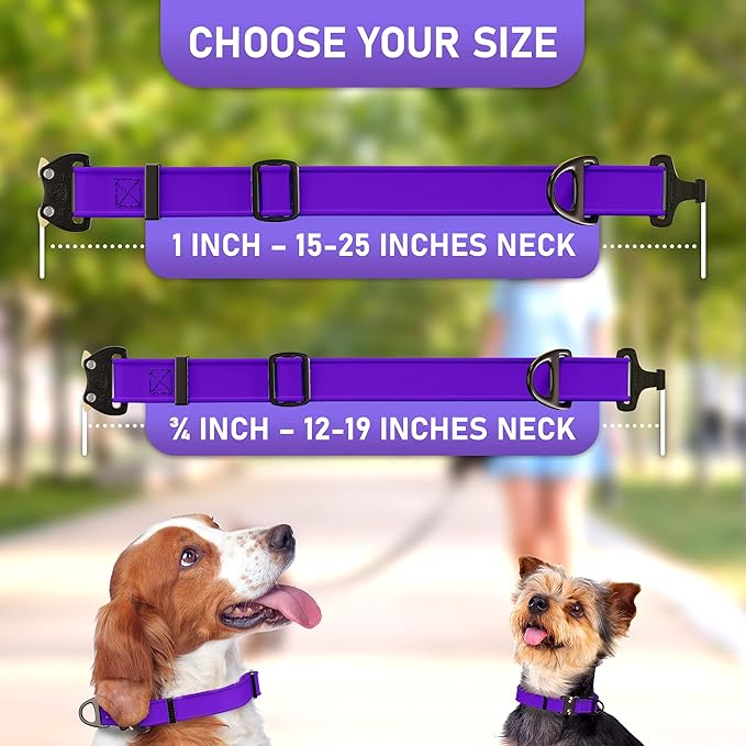 Biothane Dog Collar with Cobra Buckle - Made in USA - QR Code Dog Tag ID Included - Adjustable Heavy Duty Dog Collars for Medium Large Dogs - Waterproof Military Grade Tactical Collar for Dogs