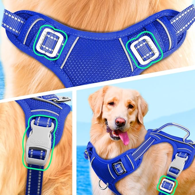 BARKBAY No Pull Dog Harness Large Reflective Dog Harness with Front Clip and Easy Control Handle for Walking Training Running with ID tag Pocket(Sapphire Blue,XL)