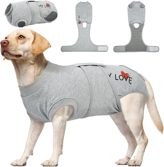 Kuoser Dog Recovery Suit for Male Dogs, Post-Surgery Bodysuit for Spay Neuter, Dog Onesie After Surgery, Anti-Licking Pet Surgical Recovery Suit, Gray XL