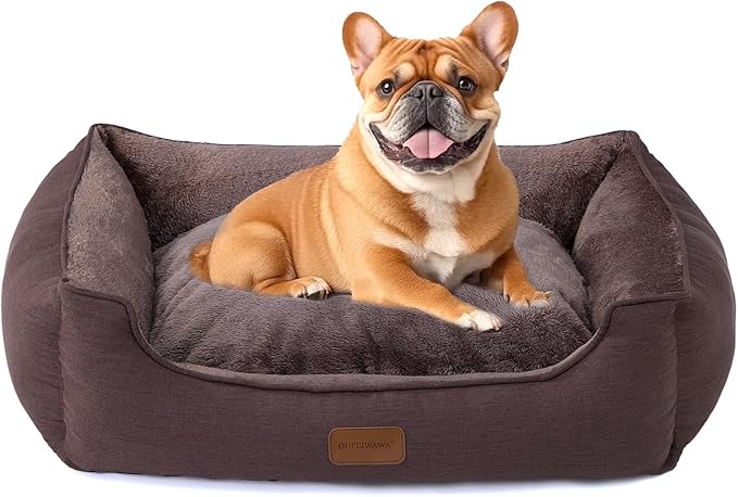 Makigued Rectangle Dog Bed for Medium Size Dog with Removable Washable Cover Pet Bed with Bolster Sides Non-Slip Bottom Pet Sofa Waterproof Lining Durable Pet Cuddler, Dark Brown, 29x 23x 7.1 in