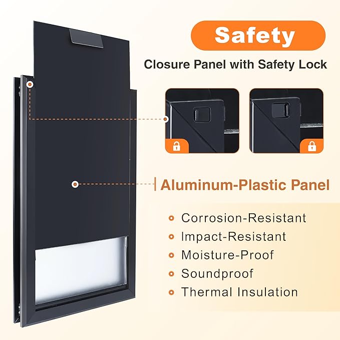 Aluminum Alloy Dog Door, 2 Flap Insulation/Thermal Insulation, Doggy Door for Large Dogs, Closure Panel with Safety Locks