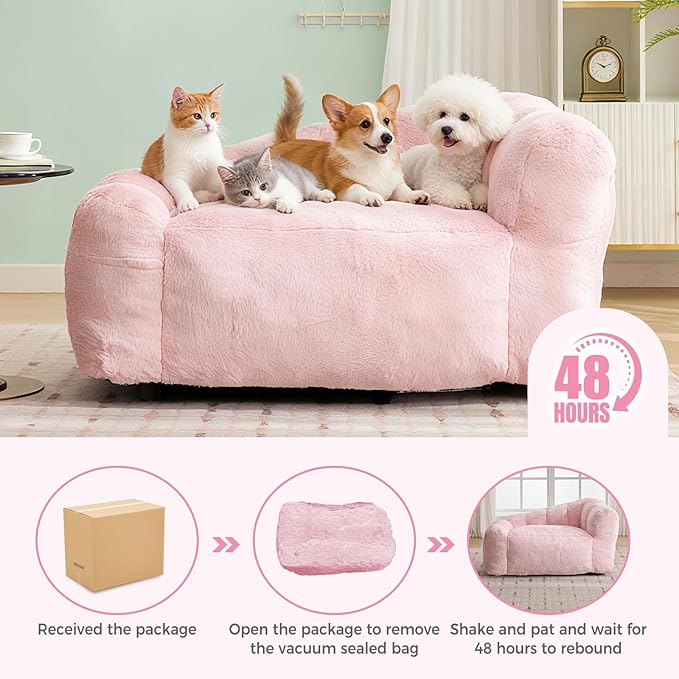 Dog Sofa Couch for Extra Large Medium Dogs, 51” Memory Foam Pets Sofa with Faux Fur Fabric Pink