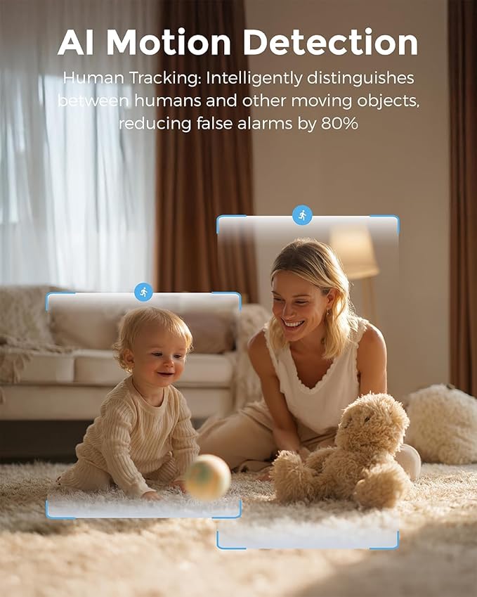 Devo Indoor Smart Cameras for Home Security 2K, 355° Pan-Tilt Human Pet Dog Baby Monitor Camera with Phone App, WiFi Motion Detection, 2-Way Audio, Color Night Vision 256GB SD Card & Cloud White