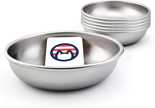 Stainless Steel Cat Bowls for Food & Water by Americat – Made in USA – Dishwasher Safe, Human Grade, Whisker Friendly Dishes (6 Bowls)