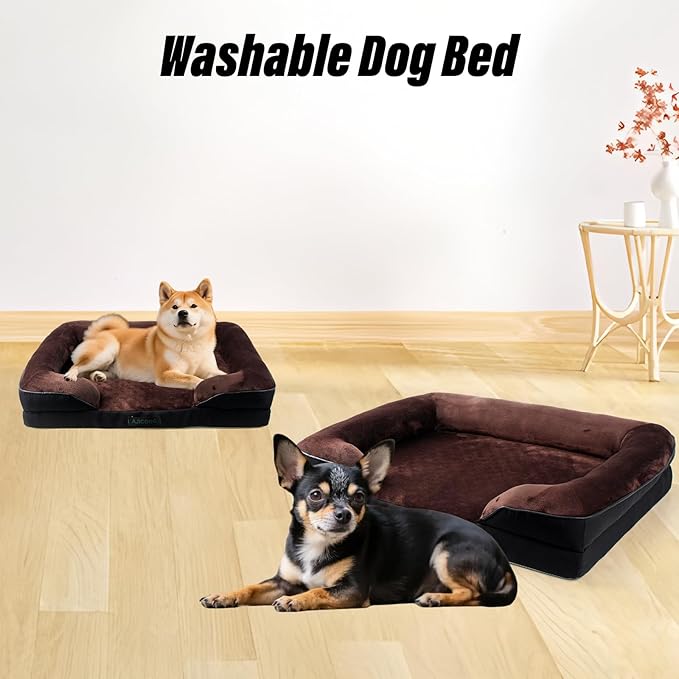 Orthopedic Egg-Shaped Sponge Dog Bed Small Size Dog with Sides, Removable Cover and Non-Slip Bottom (Brown, 24 * 18 * 6)