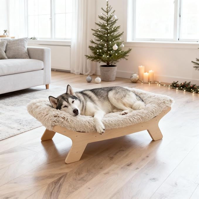 Extra Large Sized Elevated Dog Bed with Washable Cover, Natural XL Up to 90lbs