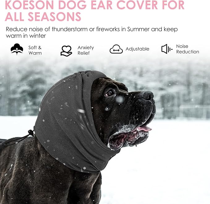 KOESON Dog Calming Hoodie, No Shake Ear Wrap for Dogs Hematoma, Anxiety Relief Dog Head Muffs for Noise Protection, Grooming, Drying, Fireworks & Thunder, Soft Neck Warmer & Ear Cover for Dogs & Cats