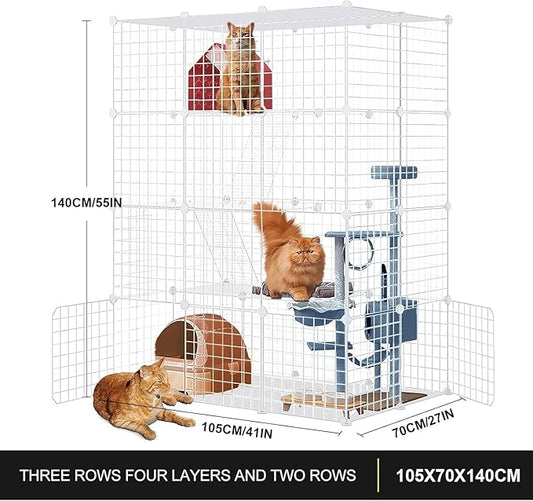 Large Cat Cage Enclosure Indoor DIY Cat Playpen Pet Home Small Animal House Detachable Metal Wire Kennels Crate Large Exercise Place Ideal for 1-3 Cat (White, 41.3" Lx28 Wx55 H, 1)