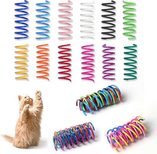 Kitys Fatch 12PCS 12Colors Cat Spring Toys for Indoor Cats, Interactive Coil Springs for Self Play, Durable Heavy Plastic Cat Spiral Spring, Hunting, Biting, Swatting Creative Kitten Toy.