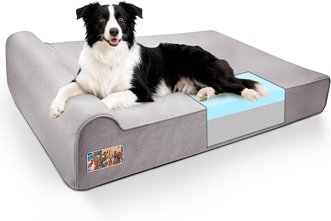 Sytopia XL Orthopedic Memory Foam Dog Bed 35D 46 inch, 7" Thick Extra Large Dog Sofa for Senior Dogs up to 100 lbs, Water Resistant & Washable Cover with Liner, Grey
