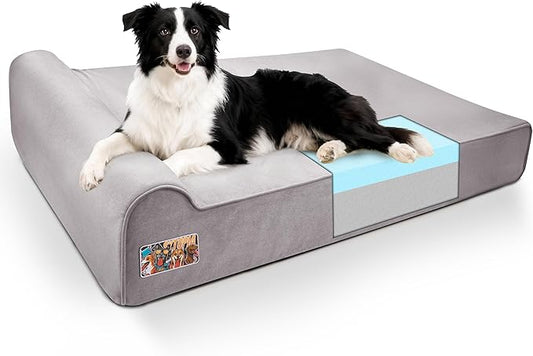 Sytopia XL Orthopedic Memory Foam Dog Bed 35D 46 inch, 7" Thick Extra Large Dog Sofa for Senior Dogs up to 100 lbs, Water Resistant & Washable Cover with Liner, Grey