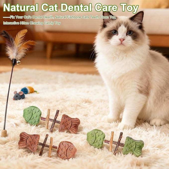 3PCS Creative Fish Bone Cat Toy,Purrident - Fix Your Cat’s Dental Health, Interactive Kitten Chew Toy Supports Teeth Cleaning & Oral Care, Durable Feline Tooth Care Tool