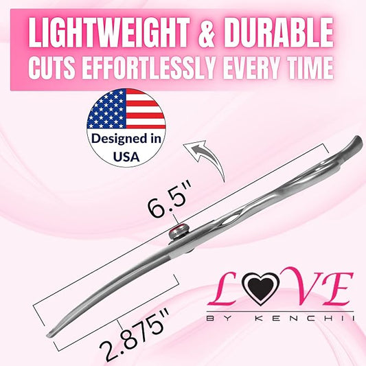 Kenchii Love Dog Grooming Scissors, 6.5 Inch Curved Balltip Shears, Dog Scissors for Grooming, Professional Pet Grooming Scissors, Safety Round Tip Shears
