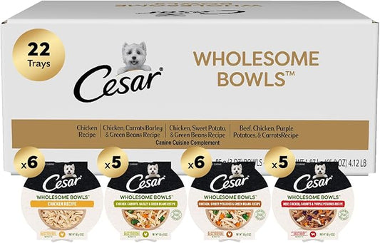 Cesar Wholesome Bowls Adult Wet Dog Food Variety Pack, 3 oz. Bowls, 22 Count (Pack of 1)