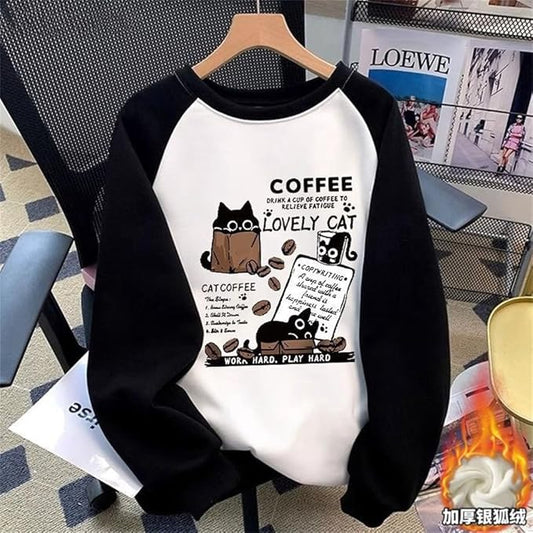IVERIRMIN Women's 3D Cute Cat Print Sweatshirt Casual Long Sleeve Crewneck Cute Cat Pullover Loose Fit Shirts