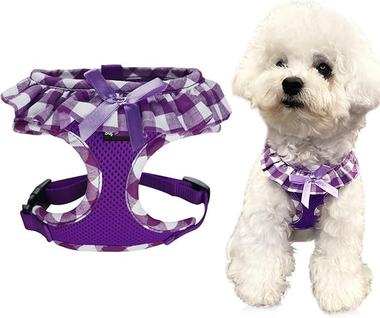 SuperBuddy Upgraded Soft Mesh Dog Harness, Super Breathable Lightweight Pet Harnesses for Puppy Dogs Outdoor Walking, Purple Dog Harness -Medium
