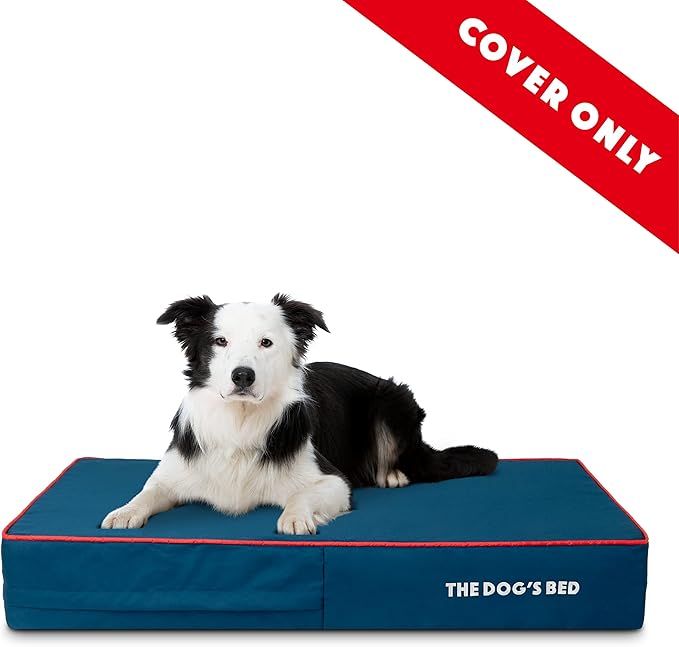The Dog's Bed Replacement Outer Cover ONLY (Outer Cover ONLY - NO Bed, NO Waterproof Inner) for The Dog's Bed, Washable Oxford Fabric, Large 6 Inches (Blue with Red Trim)