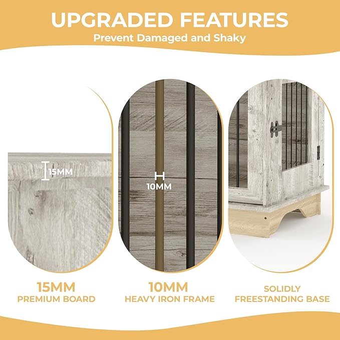 47" Dog Furniture Crate, Large Furniture Style Dog Crate for Large/Medium/Small Dogs (Retro Grey, One Cage)