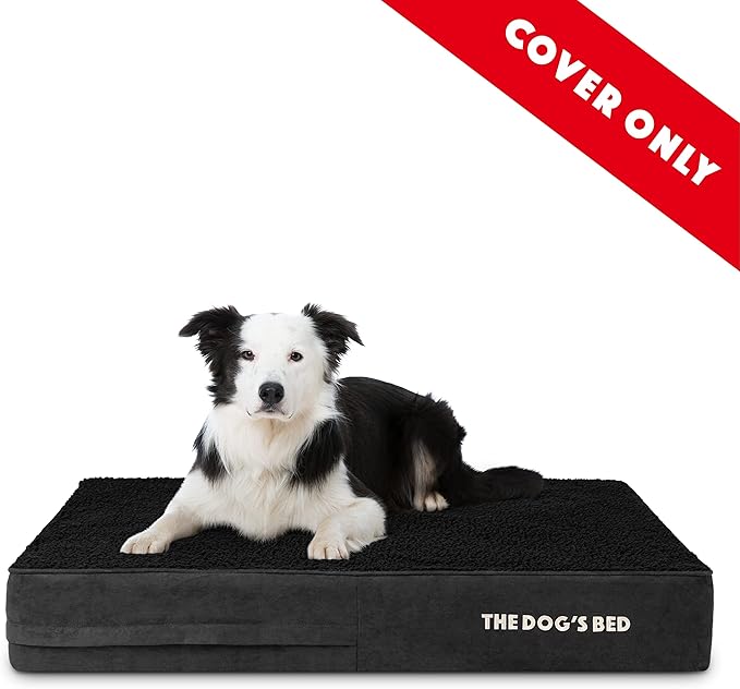 The Dog's Bed Replacement Outer Cover ONLY (Outer Cover ONLY - NO Bed, NO Waterproof Inner) for The Dog's Bed, Washable Plush Fabric, Large 6 Inches (Black Plush)