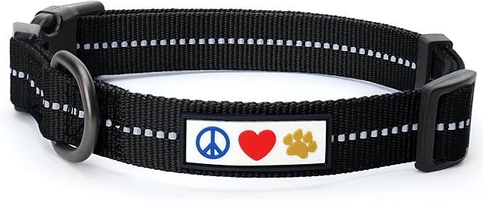 Pawtitas Recycled Dog Collar with Reflective Stitched Puppy Collar Made from Plastic Bottles Collected from Oceans Medium Black Sea