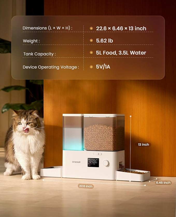 oneisall Automatic Cat Feeder and Water Dispenser,36Cups/8.5L 2-in-1 Clean Food Fresh Water Large Capacity 5L Timed Cat Food Dispenser&3.5L Gravity Water Fountain for Pets,Small Dogs,Puppies,Kittens