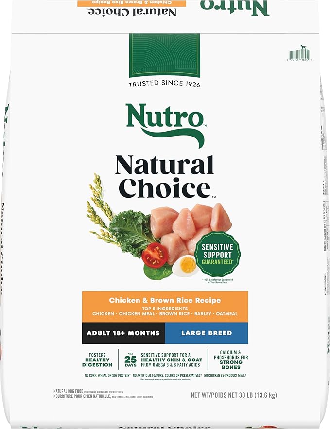 Nutro Natural Choice Adult Large Breed Dog Food Dry, Chicken & Brown Rice Recipe, 30 lb. Bag