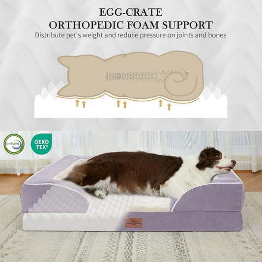 Comfort Expression Orthopedic Dog Bed for Small Dogs 24x16 Inch, Waterproof Supportive Egg Crate Foam Small Pet Bed with Removable Bolsters, Dog Couch with Washable Cover & Non-Slip Bottom, Purple