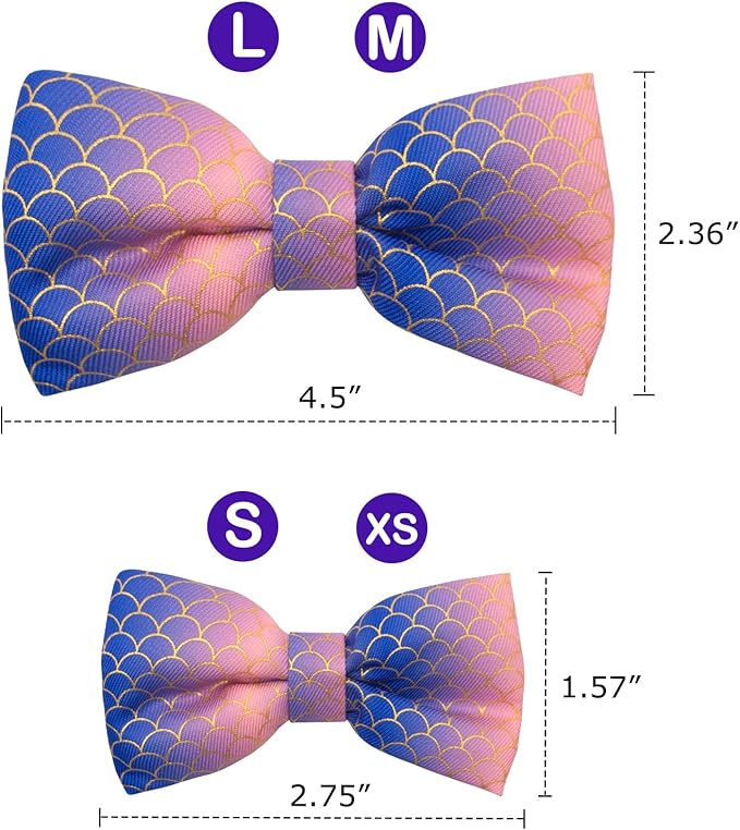 azuza Bowtie Dog Collar Mermaid, Soft & Comfy Dog Collar with Removable Bow Gradient Color Size Adjustable Dog Collars for Medium Dogs