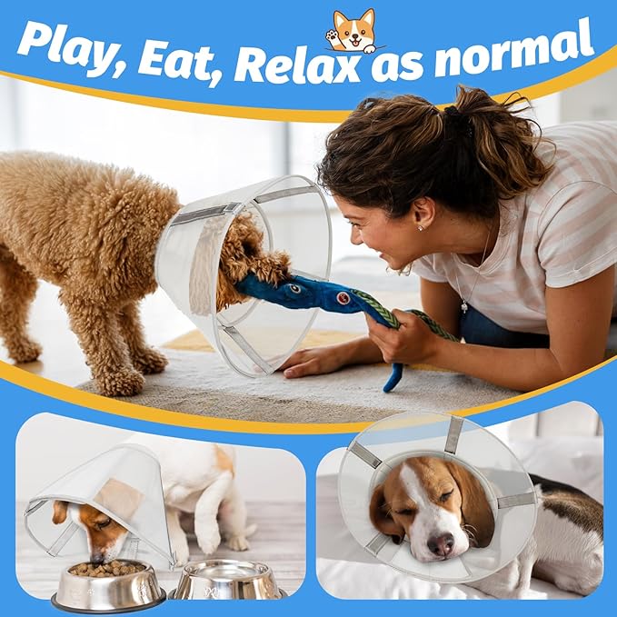 Dog Cone Collar to Stop Licking: Soft Mesh Recovery Collar After Surgery with Detachable Pad, Elizabeth Cone Alternative for Large Medium, Small Dogs, Normal Eating and Drinking (2XL)