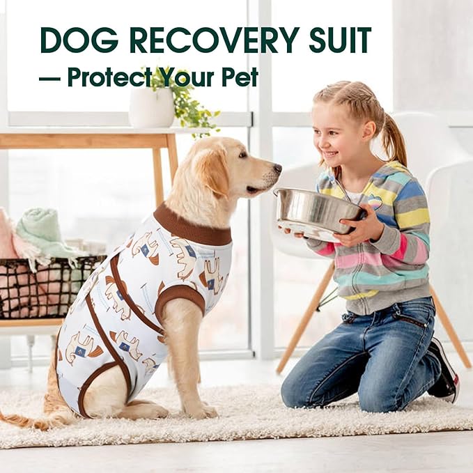 Kuoser Dog Recovery Suit for Post-Surgery Care, Spay Neuter Bodysuit for Female & Male Dogs, Anti-Licking Surgical Onesie, Snug Fit for Abdominal Wound Protection & Skin Healing, BrownPony XL